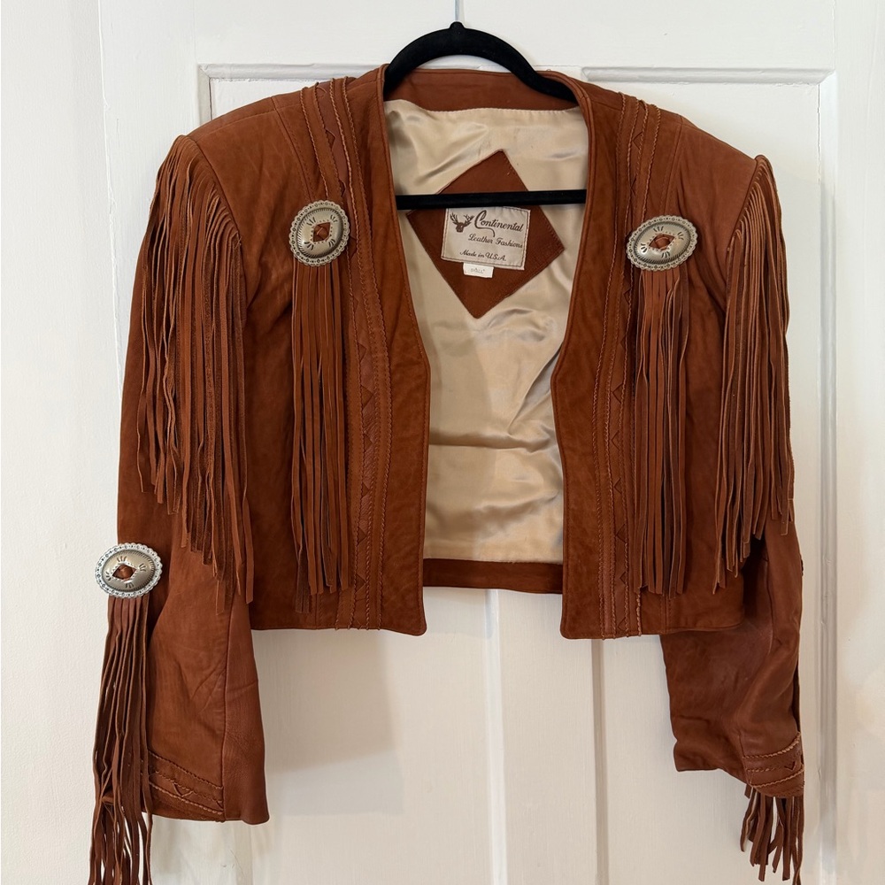 Brown Lamb Leather Fringe Jacket | Conchos | Western | Cropped